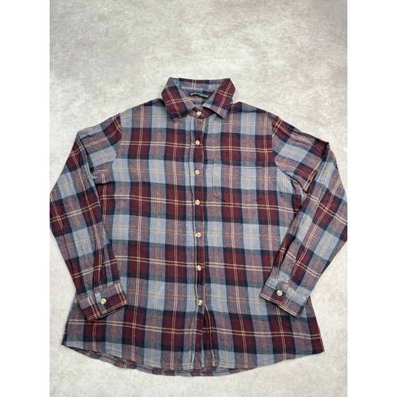 Brandy Melville Shirt Womens Medium Red Blue Plaid Flannel Button Down Casual - Picture 1 of 16